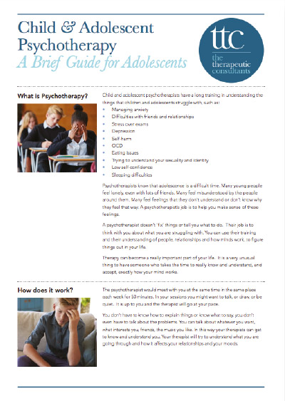 Psychotherapy: A Brief Guide for Adolescents leaflet